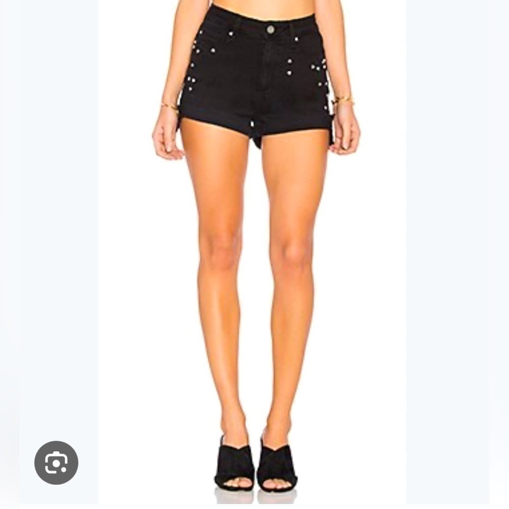 Paige Margot mini Shorts high rise Noir Studded Heart, black distressed, sz 29